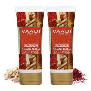 Vaadi हर्बल्स 2 के पैक Chandan Kesar Haldi सभी त्वचा के लिए फेयरनेस फेस पैक प्रकार-2X120 ग्राम