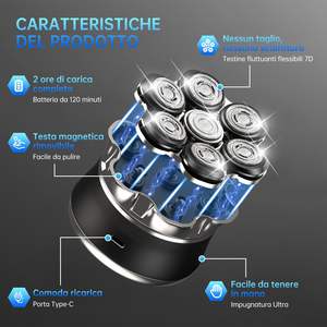 Afeitadora Eléctrica Recargable por USB para Hombres, Rasuradora de Cabeza Calva con Cabezales Giratorios, Pantalla LED, Recortadora de Barba Húmeda/Seca, Lavable - Product Image 2