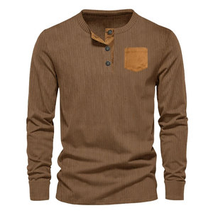 Camisetas de Manga Larga con un Bolsillo Delantero para Hombre, Camisetas de Color Sólido para Hombre, Camisetas de Tela de Algodón Premium de Punto para Hombre - Product Image 6
