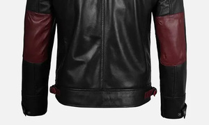 Veste en cuir de motard bicolore pour hommes avec fermeture à glissière Style hiver décontracté fini - Product Image 4