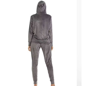 Women's Casual Soft Velvet <b>Two</b>-<b>Piece</b> for <b>Lounge</b> <b>Set</b> Solid Zipper Top and Bottoms for Winter - Product Image 3
