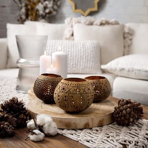 Portavelas abstracto natural, respetuoso con el medio ambiente, soporte de cáscara de coco para velas homelight - Product Image 1