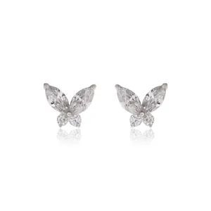 Pendientes de Botón de Plata de Ley 925 con Circonita Cúbica, Estilo Religioso de Moda para Mujer, Chapados en Oro - Product Image 1