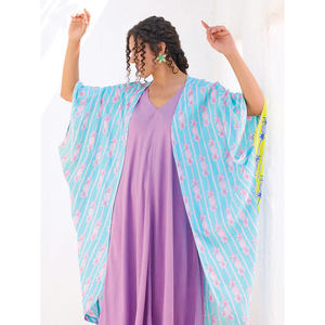 Kimono para Mujer, Color Azul Claro, Estampado Floral Rosa, Transpirable, de Algodón, Manga Larga, para Uso Diario en Todas las Estaciones - Product Image 2