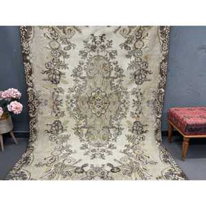 พรมวินเทจตุรกีขนาด 5.6x9.2 ฟุต พรมขนาดใหญ่ พรมลายจุดสีน้ำตาล - Product Image 2