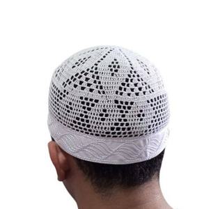Gorro de Oración para Hombre Musulmán, Diseño a Cuadros, Transpirable, Tejido Suave, 100% Algodón, con Encaje, Cómodo, con Diseño de Letras - Product Image 2