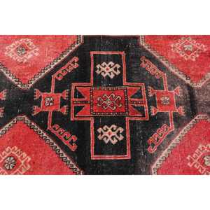 Vintage 3.3x12.4 ft Wool Turkish <b>Runner</b> Rug <b>Red</b> Patchwork Design Eco-Friendly Latex Backing - Product Image 5