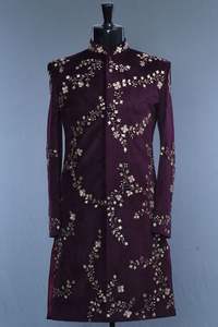 2024 elegante bordado púrpura terciopelo Sherwani pantalón vestido transpirable ropa de fiesta para novio cuentas de cristal piedra Dabka trabajo - Product Image 2