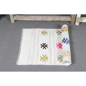 Tapis Kilim, tapis vintage 1,8x3,8 pieds, tapis blanc uni en laine - Product Image 5