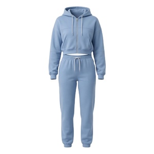 Ensemble sweat-shirt court et jogging Glory Custom bleu ciel, 100 % coton, tissu doux et respirant, pour un style streetwear unisexe. - Product Image 1