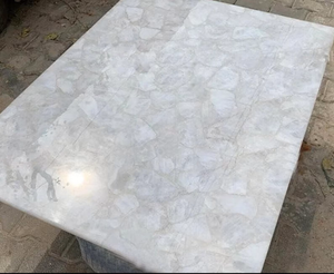 Mesa de Comedor o Conferencia de Lujo con Cubierta de Cuarzo Blanco Natural |   Mesa de Diseño Cruzado, Pulida a Mano, Duradera - Product Image 2