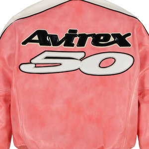 High Quality Men's Pink <b>Leather</b> Avirex <b>Jacket</b> Stand Front Canvas Classic American Style Flight Bomber Warm <b>Winter</b> Streetwear - Product Image 5