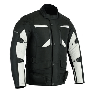 Men's Black Cordura Waterproof CE Armoured Textile Motorcycle Jackets With White Panels Adventuring Motorbike Jacket For Men - Product Image 1