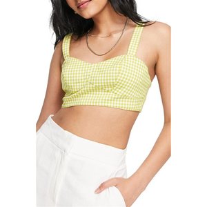 Top Corto Giallo a Quadretti Gingham Topshop in Tessuto Lavorato a Maglia Traspirante Taglia 8 US XS con Logo Personalizzato Stile Basic Fiocco Quadrato per Uso Quotidiano - Product Image 1