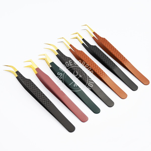 Herramientas de pestañas con logotipo personalizado, pinzas de pestañas de acero inoxidable, pinzas de aislamiento de Punta puntiaguda curvada de Luna, aplicador de pestañas duradero - Product Image 2