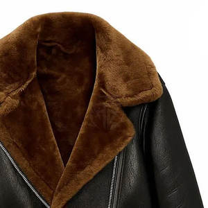Elegante Chaqueta de Cuero con Forro de Borrego para Invierno, con Logotipo Frontal, Forro de Felpa Transpirable Tejido, Ecológica y Suave al Tacto - Product Image 5