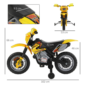 Motocross électrique HOMCOM avec roues d'entraînement jaune pour enfants de 3 ans et plus, vitesse de batterie 6V 2.5 km/h, 102x53x66cm - Product Image 3