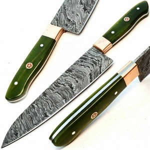 มีดทำครัวเหล็กดามัสกัสมือจับทำจากทองเหลืองแบบแข็งด้ามจับสแตนเลส - Product Image 1