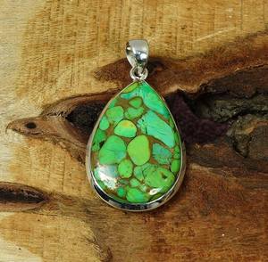 Pendentif en turquoise cuivre vert, forme poire, argent sterling, bijoux faits à la main, cadeau élégant pour femmes - Product Image 3