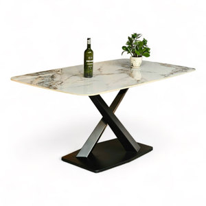 Mesa de Comedor Rectangular Moderna de 160x90cm con Tablero de Cerámica de Alta Calidad y Patas de Hierro, Ensamblada y Extensible BA68177 - Product Image 1