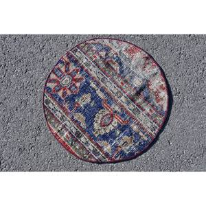 Alfombra de lana turca vintage de 19x19 pies, diseño de retazos azul y rojo, técnica de tejido plano para decoraciones de sala de estar - Product Image 4