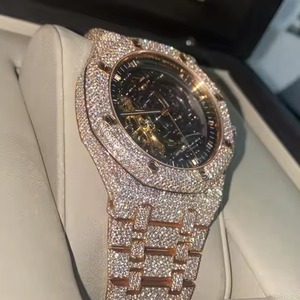 Nouvel Arrivage Luxueux Automatique Mécanique Glacé Moissanite Diamant Montre Haute Qualité En Acier Inoxydable Verre Analogique 20mm Limité - Product Image 4