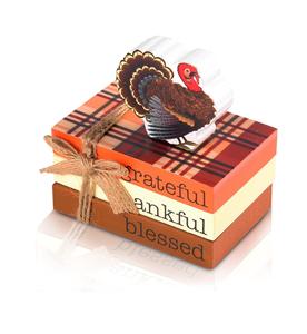 Thanksgiving Decoracion Fall Tiered Tray Decor, 3 Mini Wooden <b>Book</b> Stacks and 1 Wooden Turkey Are Perfect Decorations for Fall - Product Image 1