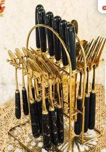 Ensemble de couverts en corne véritable de style animal, fait à la main, toucher réel, rond, 24 pièces avec support pour l'art et les objets de collection - Product Image 5