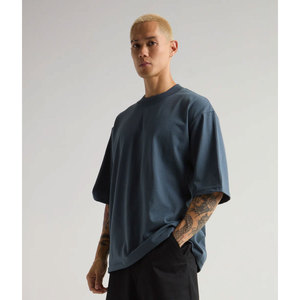 Hommes été pur coton chemise surdimensionné t-shirt couleur unie grande taille à manches courtes épaule ronde été lavé t-shirt - Product Image 1