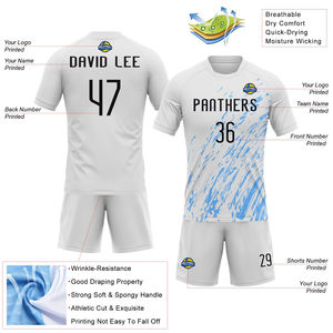 Uniforme de Voleibol Sublimado con Diseño Nuevo al por Mayor, Personalizado en Blanco, Negro y Azul Claro, Transpirable y Ligero para Hombre - Product Image 3