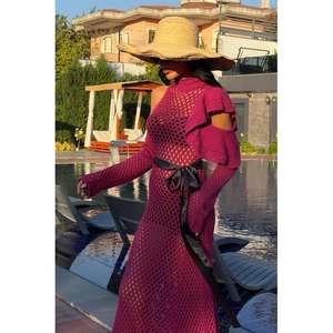 Vestido de punto calado 2847 con cinturón de satén, transparencias y cintura natural - Product Image 4