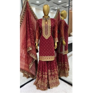 New Designer Party Wear Georgette Fabric <b>Top</b> Palazzo and Dupatta Set With Heavy Embroidery Work From Indian Wholesale Supplier - Product Image 1