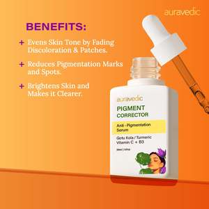 Auravedic Pigment Corrector <b>Serum</b> 50ml Home Use Anti-Wrinkle Pore Shrinking Brightening <b>Face</b> Vitamin C Turmeric Herbal Sample - Product Image 3