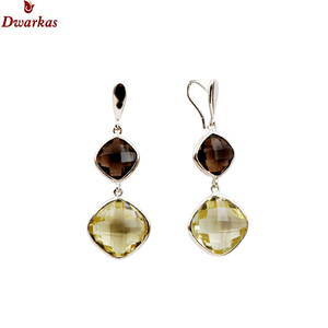 New Arrival Luxury 925 Sterling Silver Natural <b>Citrine</b> Green Onyx Gemstone Drop Bezel Set <b>Earring</b> Women Wedding Gift Jewelry - Product Image 2