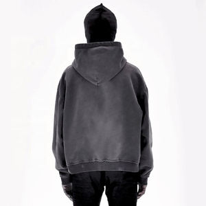 Sweat à capuche lavable à l'acide lourd personnalisable respirant de grande taille avec broderie vintage Patchwork Hood Basics coton mélangé - Product Image 5