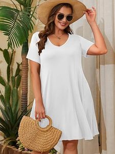 Personalizado de las mujeres más tamaño sólido transpirable Swing camiseta vestido con bolsillos Casual Loose Fit verano elegante - Product Image 5