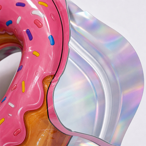 Custom Bakery Shaped Die Cut Glossy Mylar <b>Bags</b> With Holographic Finish Child Lock Biodegradable for Candy Snack Edibles - Product Image 3