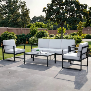 Modern 4-Piece Outdoor <b>Patio</b> <b>Furniture</b> Set Aluminum Frame 5-Seater Sofa Armchairs Coffee Table | Hotel Park Use | Horti Club - Product Image 1