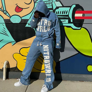 Sweat à capuche zippé et joggeurs Sportswear Survêtements Strass Sweats à capuche personnalisés Survêtement Pantalon de survêtement évasé et ensemble de sweat à capuche zippé - Product Image 4