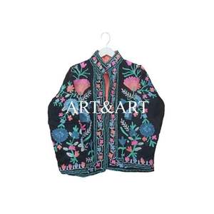 Chaqueta Acolchada Vintage, Cosida a Mano, 100% Algodón, Bordado Floral Suzani, Ecológica, Se Acepta Personalización de Logotipo, Mangas Completas - Product Image 3