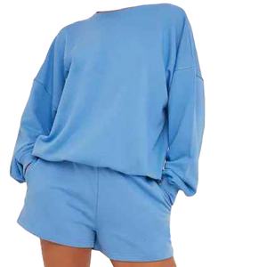 ชุดเซ็ต 2 ชิ้น ยอดนิยม ใส่สบาย เหมาะสำหรับออกกำลังกาย ทรงโอเวอร์ไซส์ สำหรับผู้หญิง สีพื้น ความยาวเหนือเข่า ผ้าฝ้าย 100% ชุดลำลอง รุ่น 2026 - Product Image 1