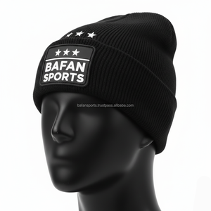 Gorro de punto de alta calidad para hombre, 280 GSM, tela acrílica gruesa, ajuste elástico cálido, parche con logotipo en relieve personalizado, gorro jacquard - Product Image 1