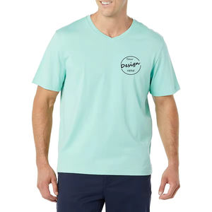 Manufacturer OEM Loose Fit Short Sleeve V <b>Neck</b> 100_ Cotton <b>High</b> Quality Custom Puff Printing Logo <b>T</b> <b>Shirt</b> for <b>Men</b> - Product Image 2
