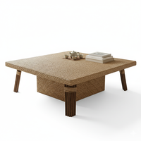 Table à manger carrée d'extérieur en rotin, écologique, confortable, durable, minimaliste, pour hôtel, ferme, chambre et parc