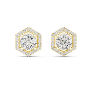 Boucles d'oreilles en or jaune 14 carats, clous ronds élégants de 7mm, diamants cultivés en laboratoire, bijoux en or 14 carats pour femmes, bijoux créés en laboratoire - Product Image 1