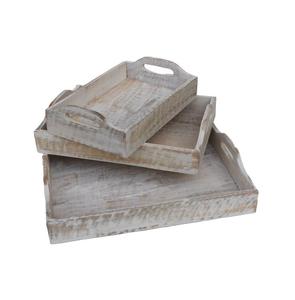 Bandeja de servicio encalada neutra con construcción de madera maciza y acabado artesanal adecuado para decoración minimalista o escandinava - Product Image 1