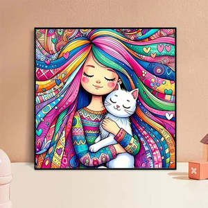 Peinture Diamant Style Chinois Traditionnel pour Filles, Motif Carré Classique, Portrait Personnel, Nature Morte, Fille Peinte à la Main, Chat - Product Image 2