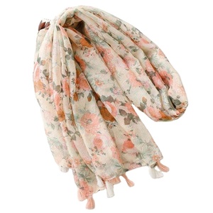 ผ้าคลุมไหล่กันแดดลายดอกไม้สีชมพูสำหรับผู้หญิง ผ้าฝ้ายลินิน พิมพ์ลายดอกไม้สดใส เรียบง่าย สไตล์ใหม่ ขายส่ง - Product Image 4