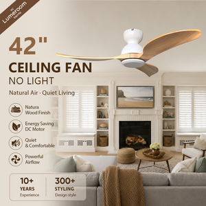 Ventilador de Techo de 42 Pulgadas con Aspas de Madera Natural, Sin Luz, Montaje Empotrado, 3 Aspas, Estilo Nórdico, Motor DC Silencioso, Control Remoto para el Hogar - Product Image 1