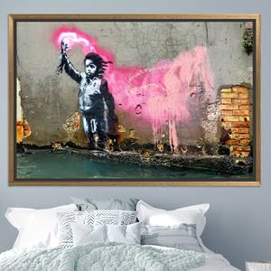 Printed Canvas Artwork: Banksy Migrant Child Graffiti Home Decor,GOLD <b>FRAMED</b> CANVAS - Product Image 1